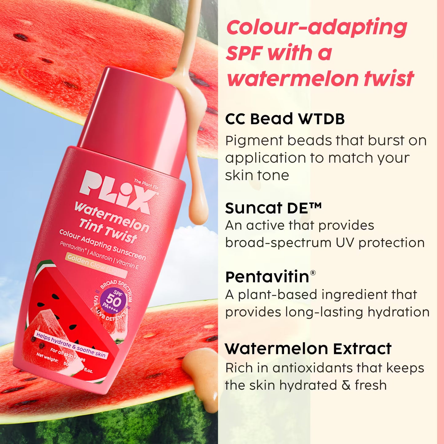 Plix Watermelon Color Changing Sunscreen - Even & Glowing Skin