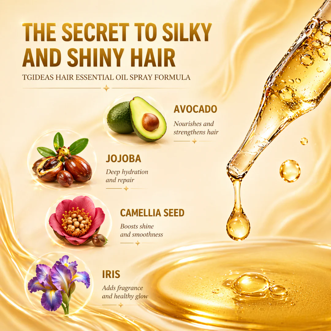 Tgideas Smooth & Hair Straightening Conditioning Oil Spray – Anti-Frizz, Deep Hydration, Heat Protection – With Avocado & Jojoba Oil – 72-Hour Fragrance – Sulfate & Paraben Free