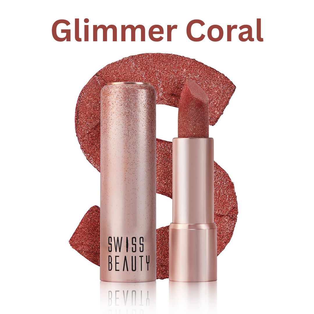 Swiss Beauty Glitter Lipstick Pack of 3 | Nourishing Vitamin C Formula, Long-Lasting Shimmer & Glittery Finish