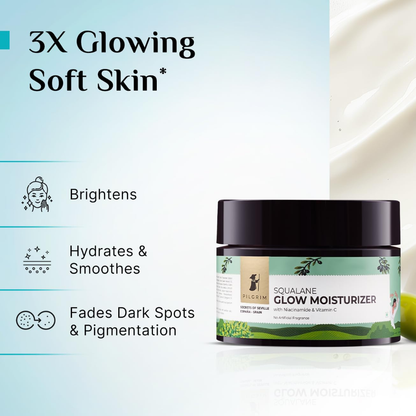 Pilgrim Squalane Glow Moisturizer with Niacinamide & Vitamin C for Brightening & 72HR Hydration