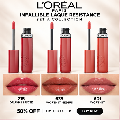 L'Oréal Paris Infallible Laque Resistance Lip Sets – Up to 16HR Wear & High Shine Color – Long Lasting Glossy Finish