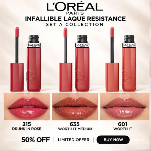 L'Oréal Paris Infallible Laque Resistance Lip Sets – Up to 16HR Wear & High Shine Color – Long Lasting Glossy Finish