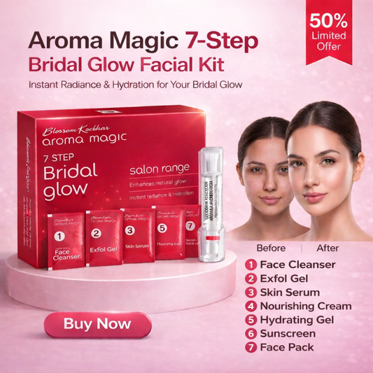Aroma Magic 7-Step Bridal Glow Facial Kit | Complete Salon Range Facial with Face Cleanser, Exfoliator, Serum & More | Instant Radiance, Deep Hydration & Detox for All Skin Types