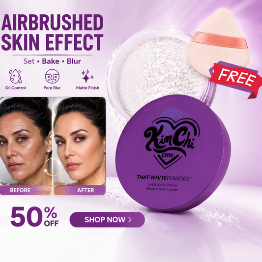 KimChi Chic Set & Bake Powder – Airbrushed Skin Effect – Set, Bake & Blur – Oil Control, Pore Blur, Matte Finish – 12H Oil Control– FREE Triangle Velvet Powder Puff