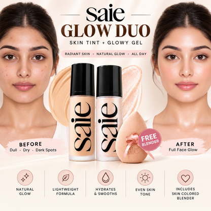 Saie Glow Duo: Skin Tint + Glowy Super Gel – Buy 1 Get 1 FREE + FREE Beauty Blender – Dewy Hydrating Luminous Base Set