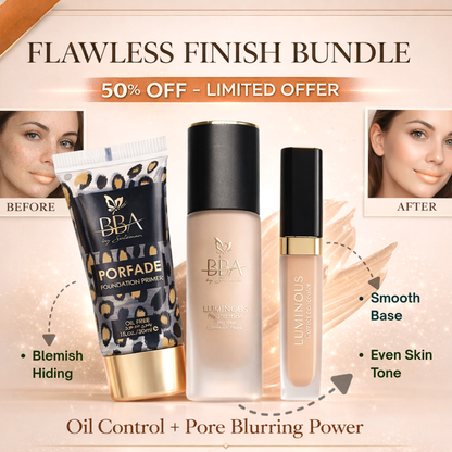 BBA Flawless Finish Bundle: Pore Blurring Primer + Luminous Foundation + Radiant Concealer