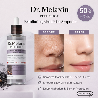 Dr. Melaxin Peel Shot Exfoliating Black Rice Ampoule | Gommage Peeling with Rice Water, Niacinamide & AHA/BHA | Removes Blackheads, Unclogs Pores & Smooths Skin
