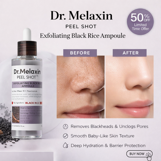 Dr. Melaxin Peel Shot Exfoliating Black Rice Ampoule | Gommage Peeling with Rice Water, Niacinamide & AHA/BHA | Removes Blackheads, Unclogs Pores & Smooths Skin
