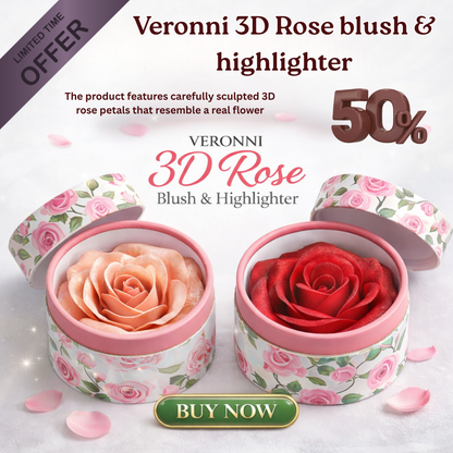 Veronni 3D Rose Blush & Highlighter Palette | Realistic Rose Petal Design with Real Rose Fragrance | Multi-Use Cheek & Eye Color