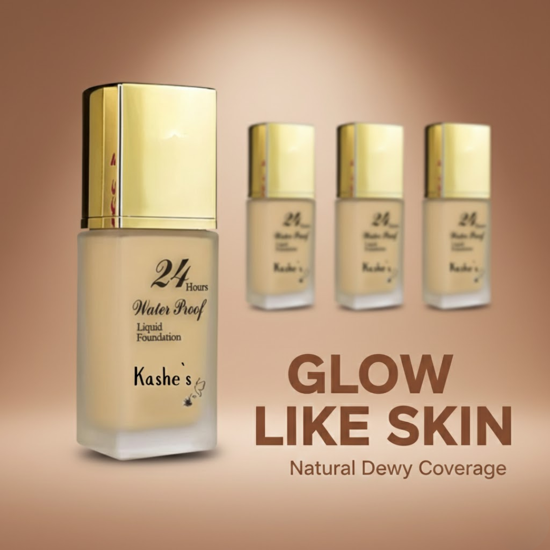 Kashe's 24 Hours Waterproof Liquid Foundation | Dewy Radiant Glow, Smooth Full Coverage, Lightweight Creamy Texture | 24H Waterproof Protection