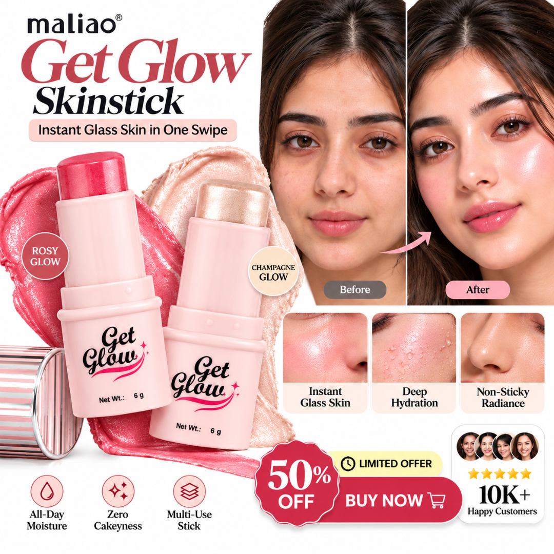 Maliao 2-in-1 Blush + Highlighter Stick – Instant Glass Skin Glow, Hydrating Multi-Use Formula for Cheeks, Lips & Eyes, Non-Sticky Radiance