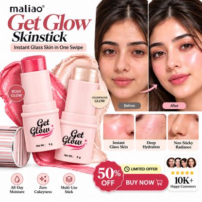 Maliao 2-in-1 Blush + Highlighter Stick – Instant Glass Skin Glow, Hydrating Multi-Use Formula for Cheeks, Lips & Eyes, Non-Sticky Radiance