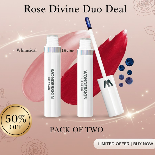 Wonderskin Rose Divine Lip Stain Duo | Whimsical & Divine Shades | 2-Step Long-Lasting Lip Color