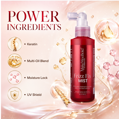 MakeMeBold Frizz Fix MIST - Ultra-Light, Glossy Hair That Lasts – With Keratin, Multi-Oil Blend & UV Shield – Humidity Shield, Glass Shine
