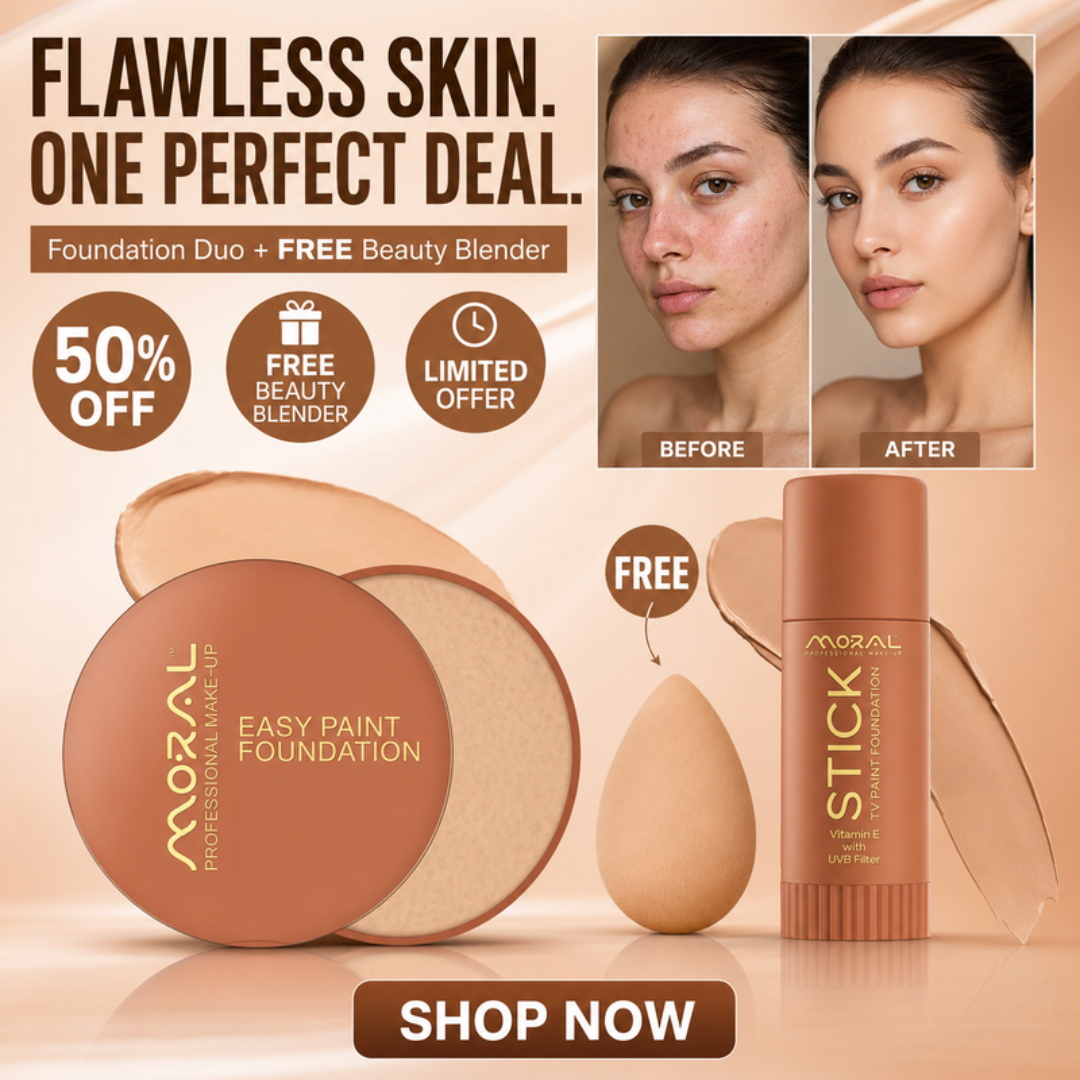 Moral Professional Makeup Complete Foundation Bundle – Easy Paint Foundation + TV Paint Stick + FREE Beauty Blender – Full Coverage, Smooth Finish & Long Wear