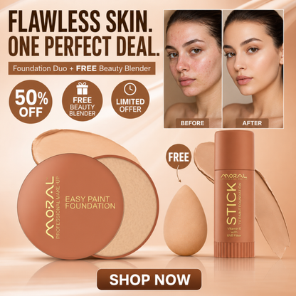 Moral Professional Makeup Complete Foundation Bundle – Easy Paint Foundation + TV Paint Stick + FREE Beauty Blender – Full Coverage, Smooth Finish & Long Wear