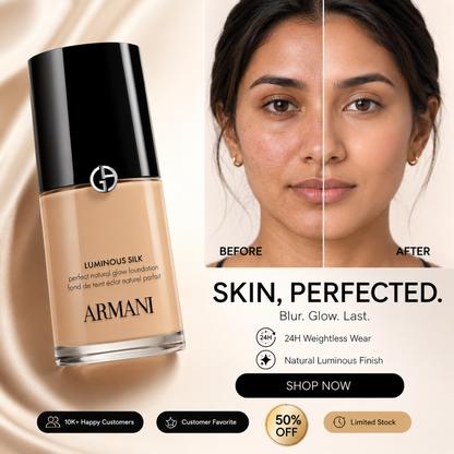 Armani Luminous Silk Perfect Natural Glow Foundation  – Natural Glow, 24H Wear – Soft-Focus Blur, Buildable Coverage