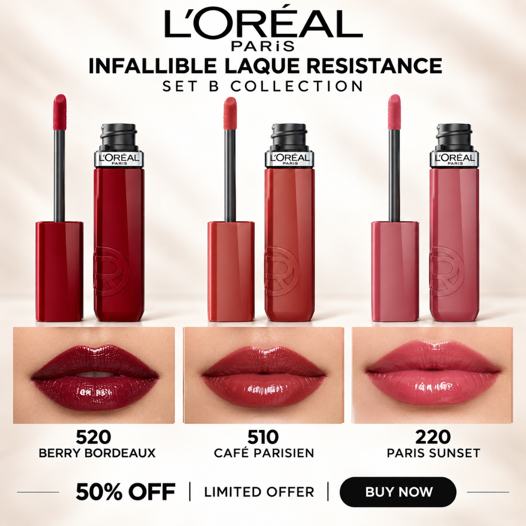 L'Oréal Paris Infallible Laque Resistance Lip Sets – Up to 16HR Wear & High Shine Color – Long Lasting Glossy Finish