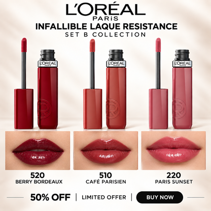 L'Oréal Paris Infallible Laque Resistance Lip Sets – Up to 16HR Wear & High Shine Color – Long Lasting Glossy Finish