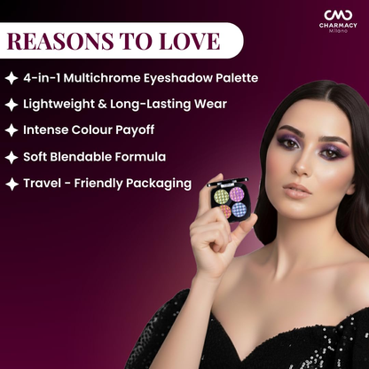CHARMACY Milano Insane Quad Palette | 4-in-1 Multichrome Eyeshadow | Intense Shift, Soft Blend, Wedding & Festive Approved
