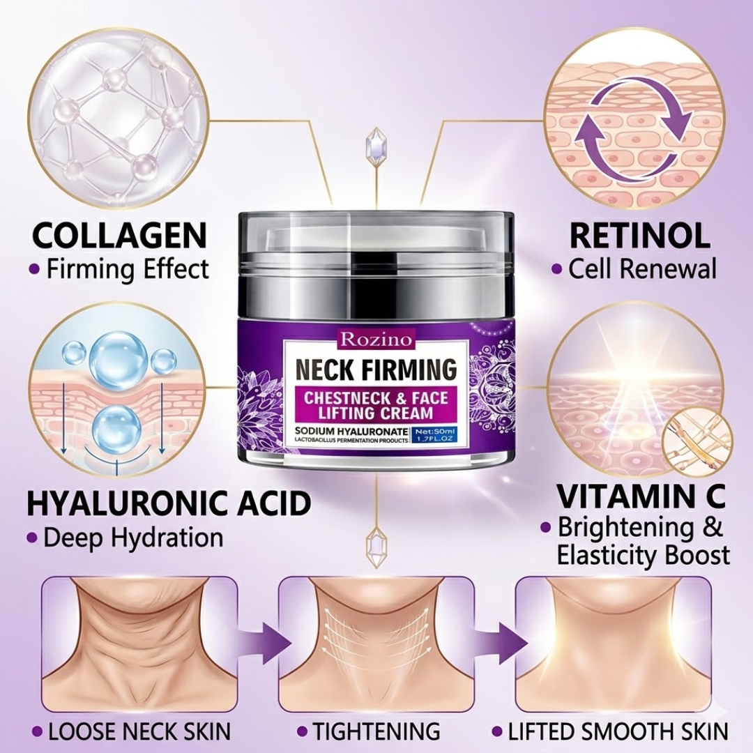Rozino Neck Firming Lifting Cream | Collagen + Hyaluronic Acid + Vitamin C | Tightens Sagging Neck Skin, Reduces Wrinkles & Restores Elasticity