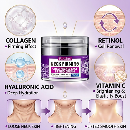 Rozino Neck Firming Lifting Cream | Collagen + Hyaluronic Acid + Vitamin C | Tightens Sagging Neck Skin, Reduces Wrinkles & Restores Elasticity