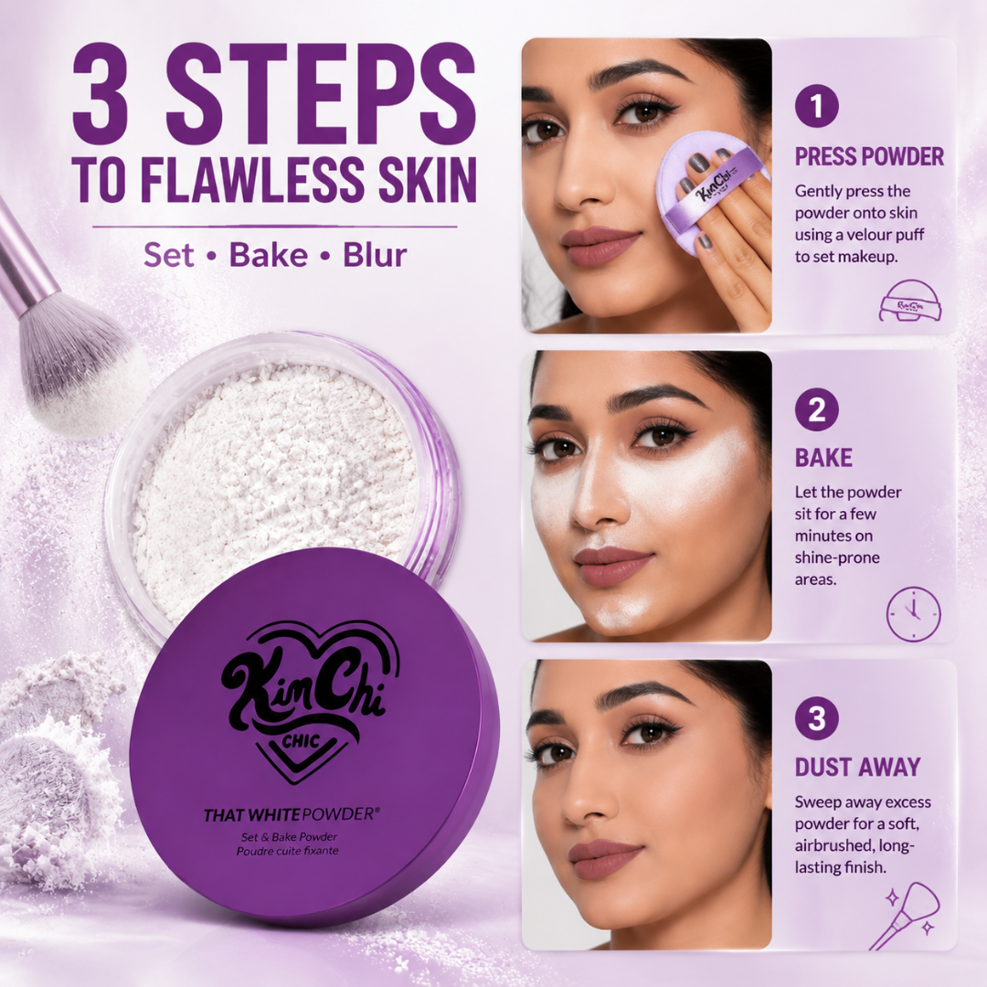 KimChi Chic Set & Bake Powder – Airbrushed Skin Effect – Set, Bake & Blur – Oil Control, Pore Blur, Matte Finish – 12H Oil Control– FREE Triangle Velvet Powder Puff