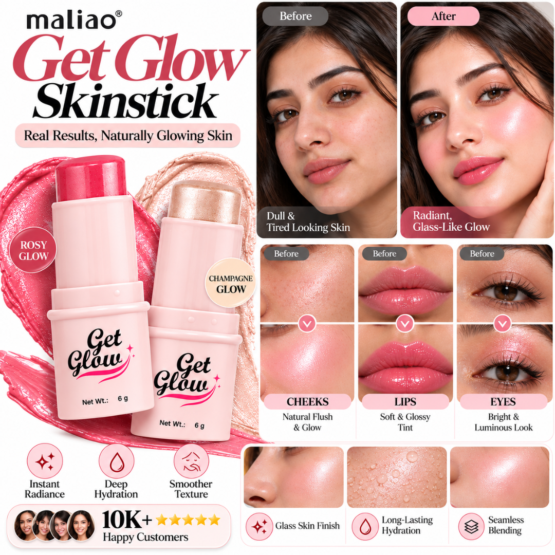 Maliao 2-in-1 Blush + Highlighter Stick – Instant Glass Skin Glow, Hydrating Multi-Use Formula for Cheeks, Lips & Eyes, Non-Sticky Radiance