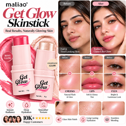 Maliao 2-in-1 Blush + Highlighter Stick – Instant Glass Skin Glow, Hydrating Multi-Use Formula for Cheeks, Lips & Eyes, Non-Sticky Radiance