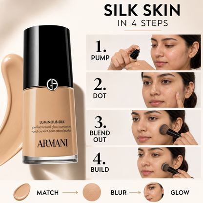 Armani Luminous Silk Perfect Natural Glow Foundation  – Natural Glow, 24H Wear – Soft-Focus Blur, Buildable Coverage