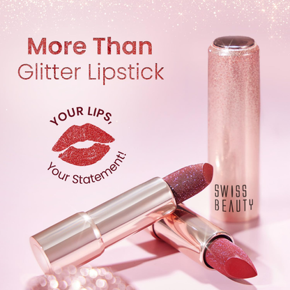 Swiss Beauty Glitter Lipstick Pack of 3 | Nourishing Vitamin C Formula, Long-Lasting Shimmer & Glittery Finish