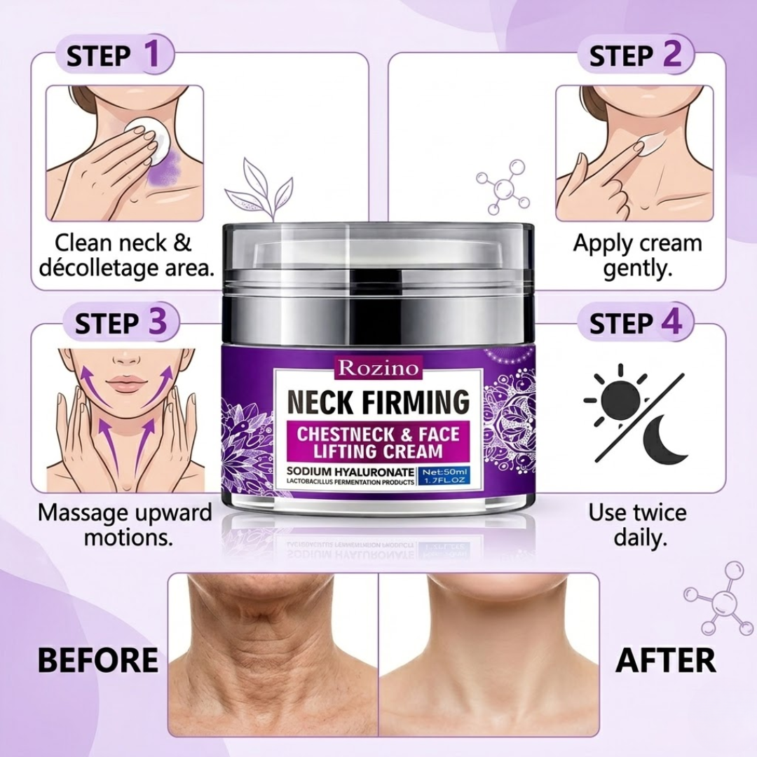 Rozino Neck Firming Lifting Cream | Collagen + Hyaluronic Acid + Vitamin C | Tightens Sagging Neck Skin, Reduces Wrinkles & Restores Elasticity