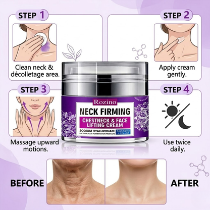 Rozino Neck Firming Lifting Cream | Collagen + Hyaluronic Acid + Vitamin C | Tightens Sagging Neck Skin, Reduces Wrinkles & Restores Elasticity
