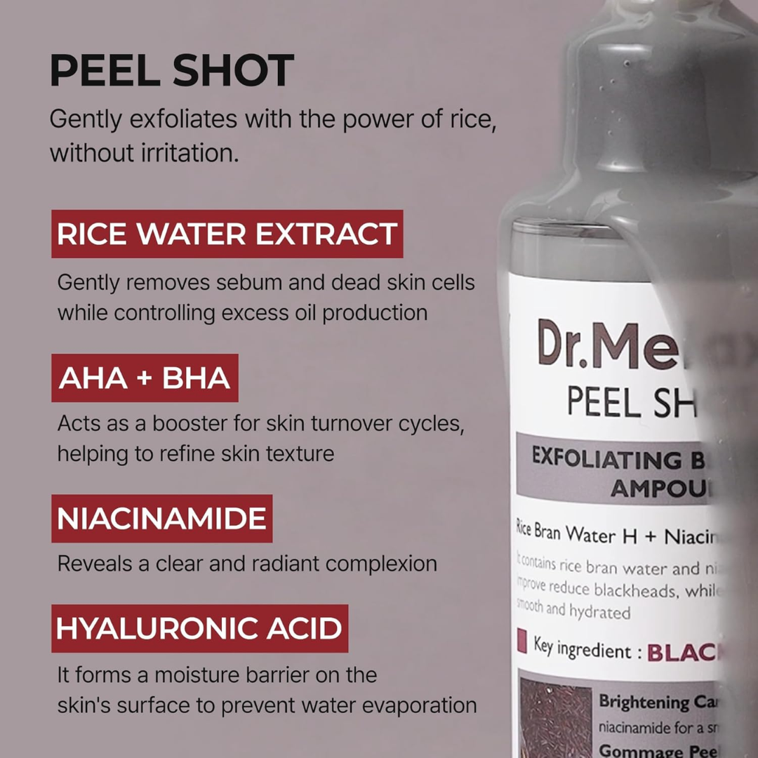 Dr. Melaxin Peel Shot Exfoliating Black Rice Ampoule | Gommage Peeling with Rice Water, Niacinamide & AHA/BHA | Removes Blackheads, Unclogs Pores & Smooths Skin