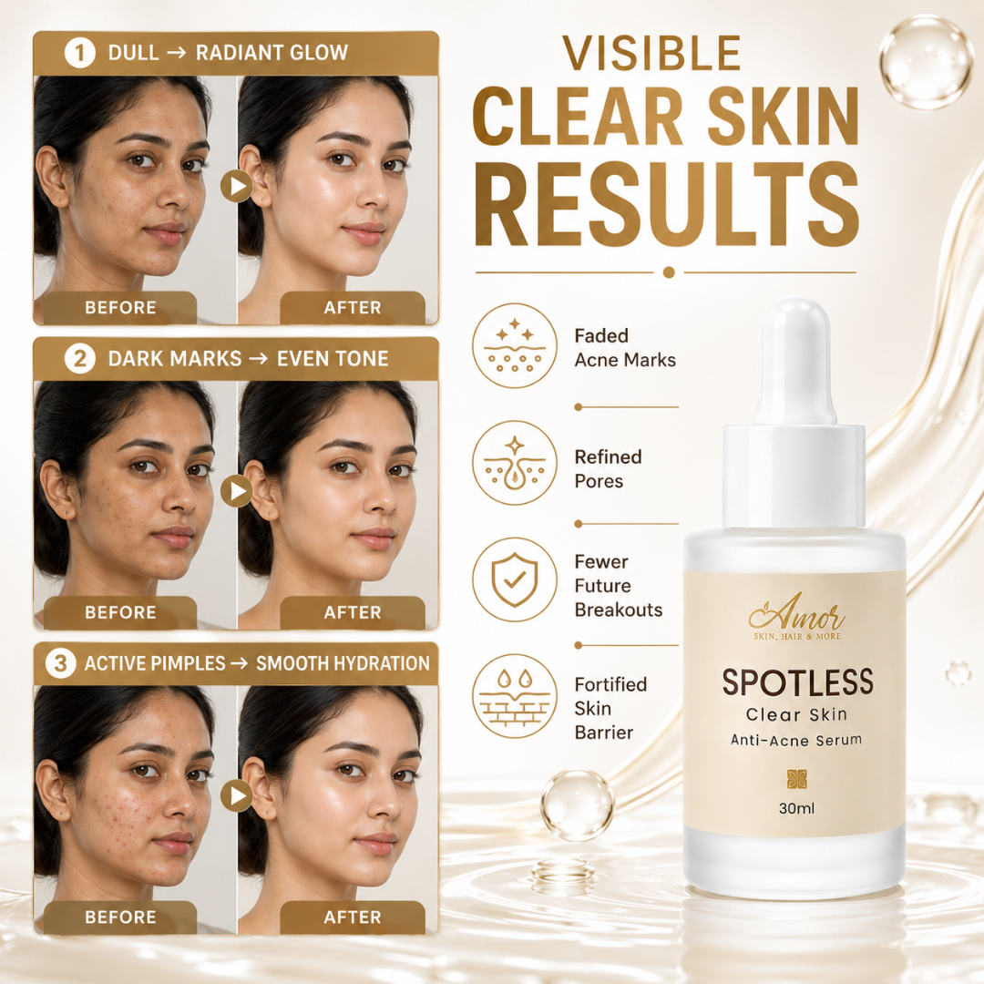 Amor SPOTLESS Clear Skin Anti-Acne Serum – Instant Radiance, Fades Acne Marks, Refines Pores, Reduces Breakouts