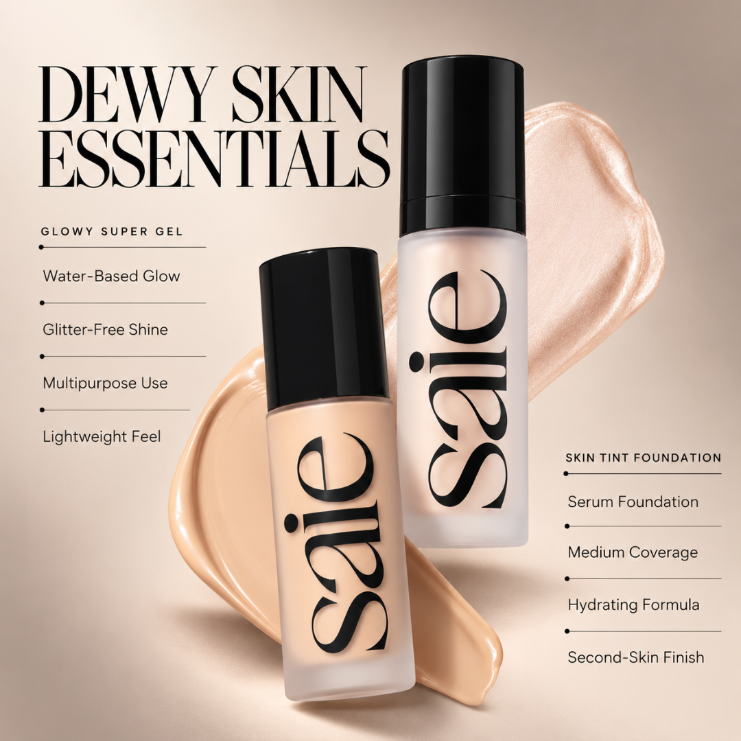 Saie Glow Duo: Skin Tint + Glowy Super Gel – Buy 1 Get 1 FREE + FREE Beauty Blender – Dewy Hydrating Luminous Base Set