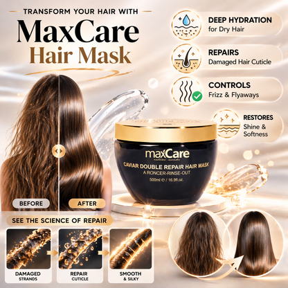 MaxCare Hair Mask – Argan Oil + Caviar Essence + Keratin | Deep Hydration, Frizz Control, Repair Damaged Hair, Restores Shine & Softness – For Dry & Damaged Hair