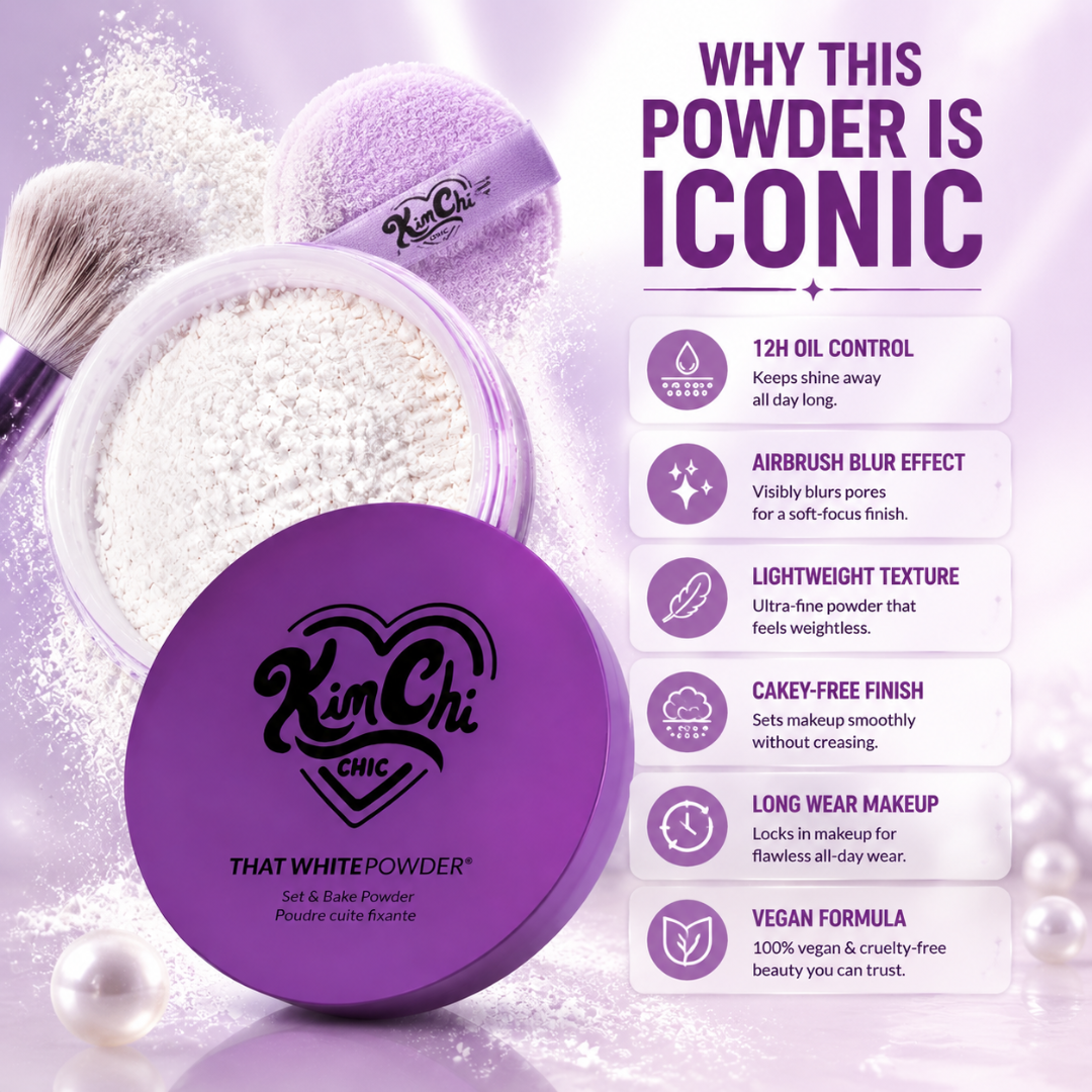 KimChi Chic Set & Bake Powder – Airbrushed Skin Effect – Set, Bake & Blur – Oil Control, Pore Blur, Matte Finish – 12H Oil Control– FREE Triangle Velvet Powder Puff