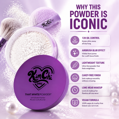 KimChi Chic Set & Bake Powder – Airbrushed Skin Effect – Set, Bake & Blur – Oil Control, Pore Blur, Matte Finish – 12H Oil Control– FREE Triangle Velvet Powder Puff