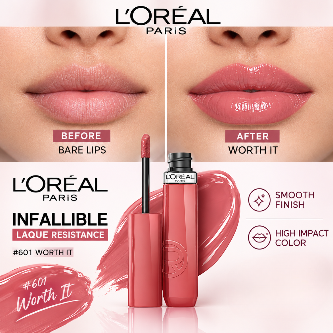L'Oréal Paris Infallible Laque Resistance Lip Sets – Up to 16HR Wear & High Shine Color – Long Lasting Glossy Finish
