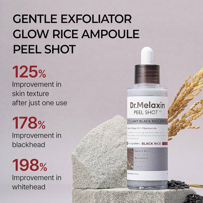 Dr. Melaxin Peel Shot Exfoliating Black Rice Ampoule | Gommage Peeling with Rice Water, Niacinamide & AHA/BHA | Removes Blackheads, Unclogs Pores & Smooths Skin