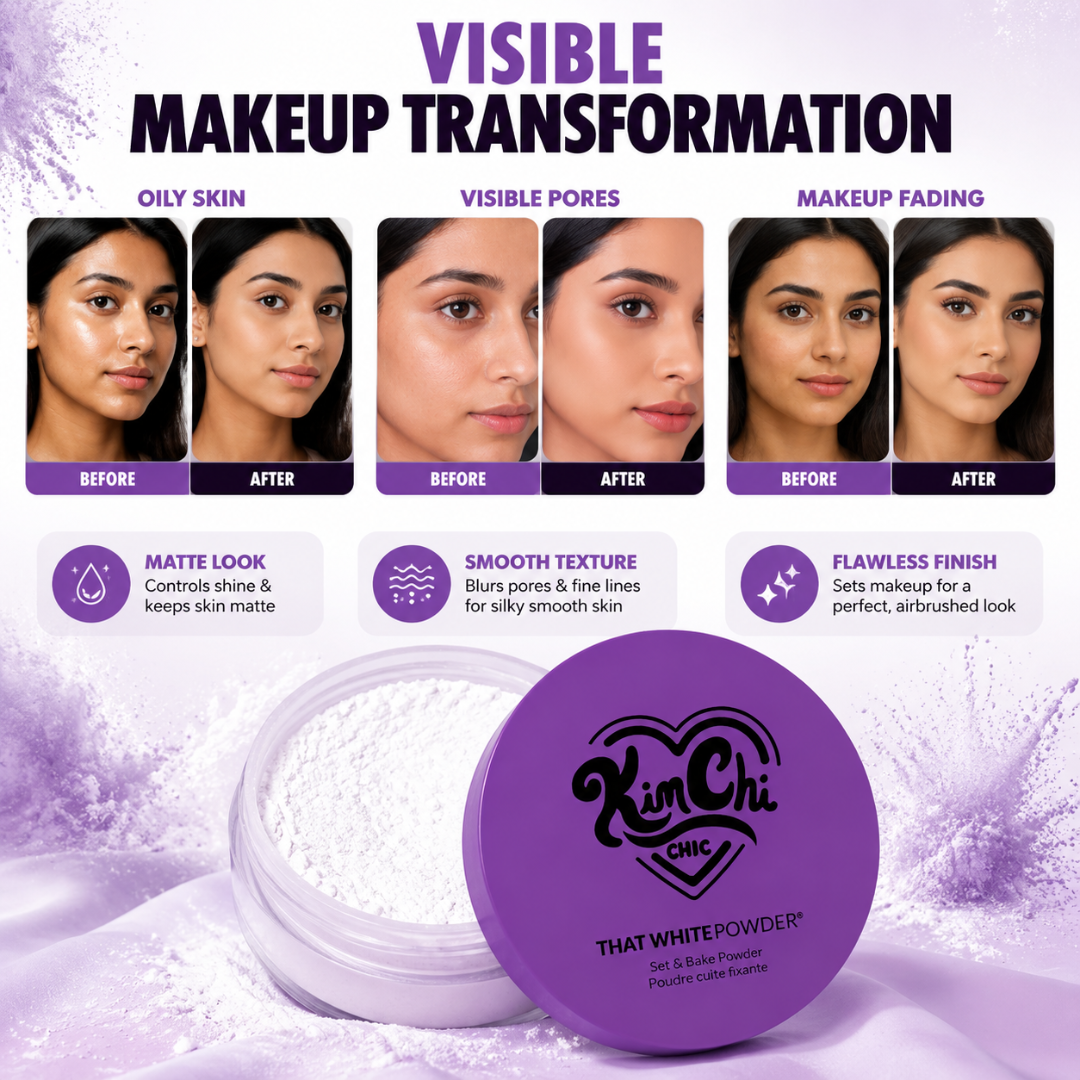 KimChi Chic Set & Bake Powder – Airbrushed Skin Effect – Set, Bake & Blur – Oil Control, Pore Blur, Matte Finish – 12H Oil Control– FREE Triangle Velvet Powder Puff