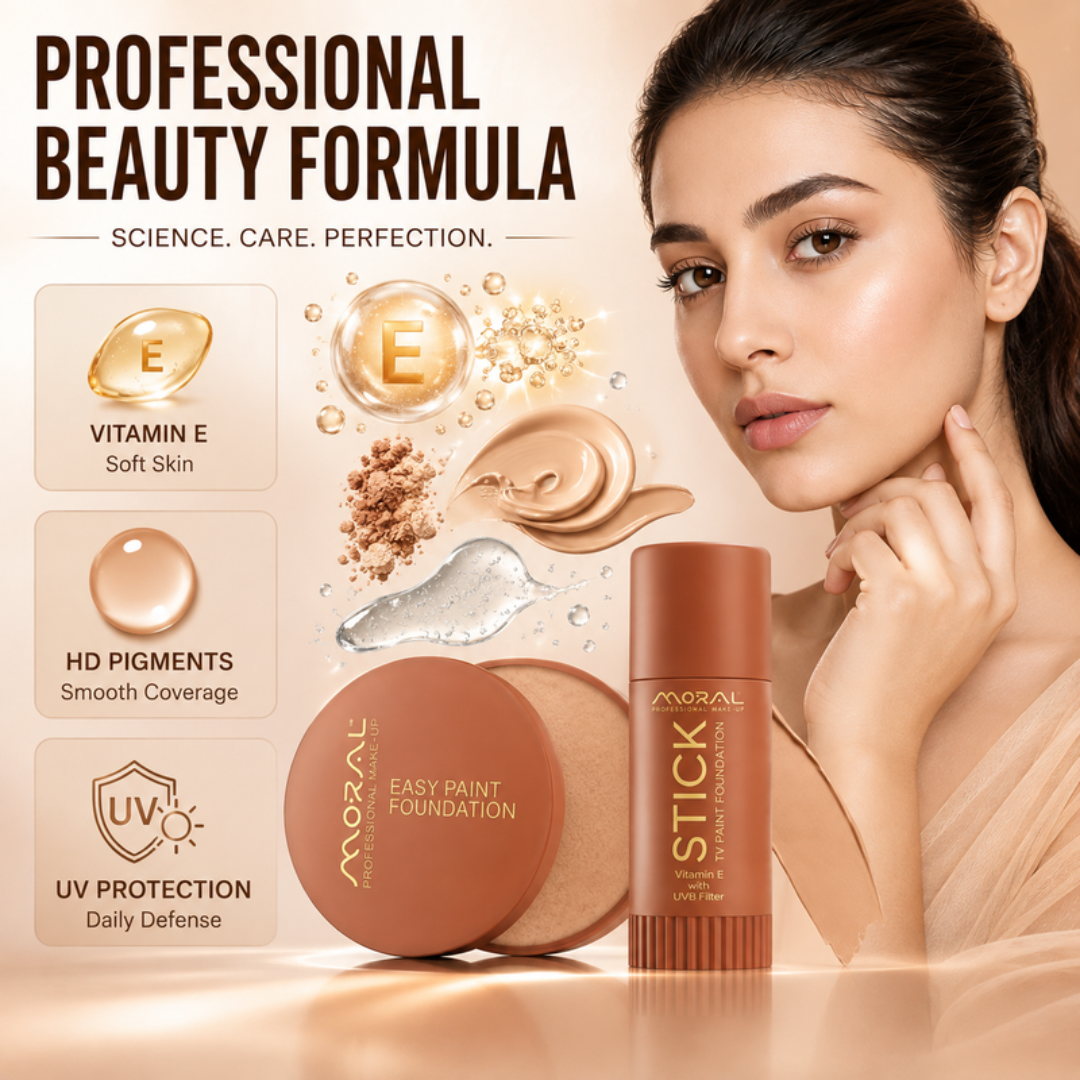 Moral Professional Makeup Complete Foundation Bundle – Easy Paint Foundation + TV Paint Stick + FREE Beauty Blender – Full Coverage, Smooth Finish & Long Wear