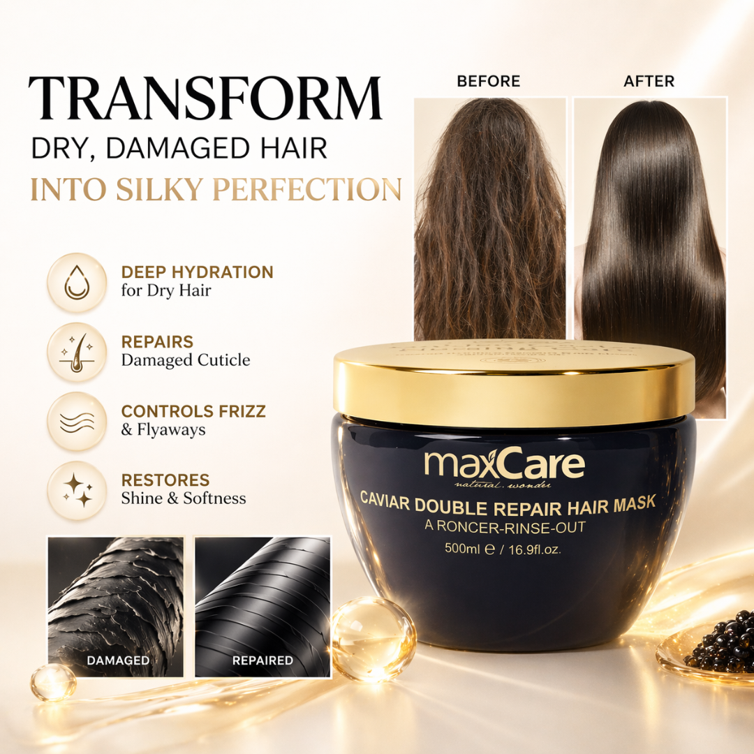 MaxCare Hair Mask – Argan Oil + Caviar Essence + Keratin | Deep Hydration, Frizz Control, Repair Damaged Hair, Restores Shine & Softness – For Dry & Damaged Hair