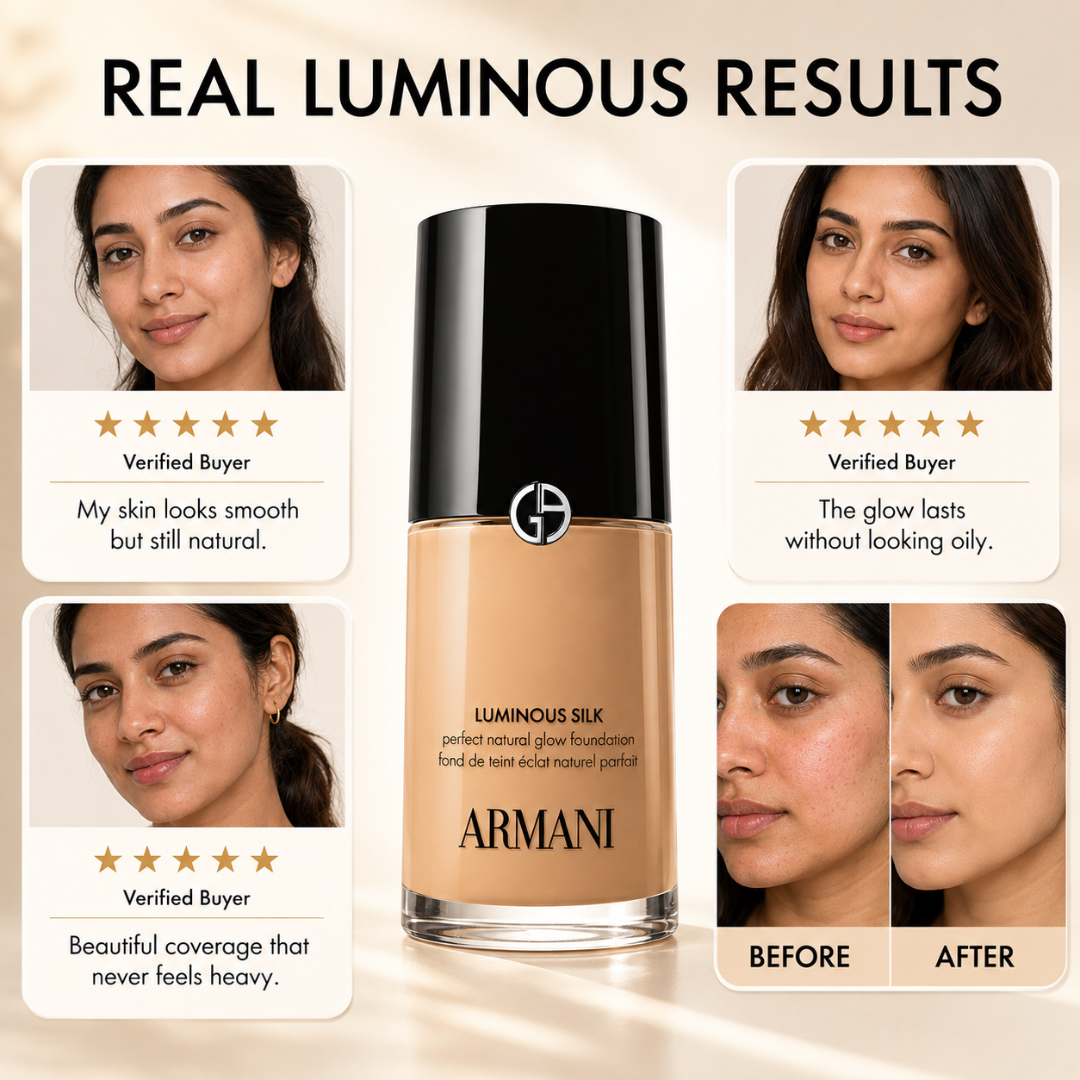 Armani Luminous Silk Perfect Natural Glow Foundation  – Natural Glow, 24H Wear – Soft-Focus Blur, Buildable Coverage