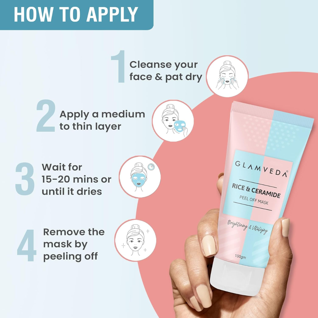 Glamveda Rice & Ceramide Glass Skin Peel-Off Mask – Brightening & Barrier Repair Mask