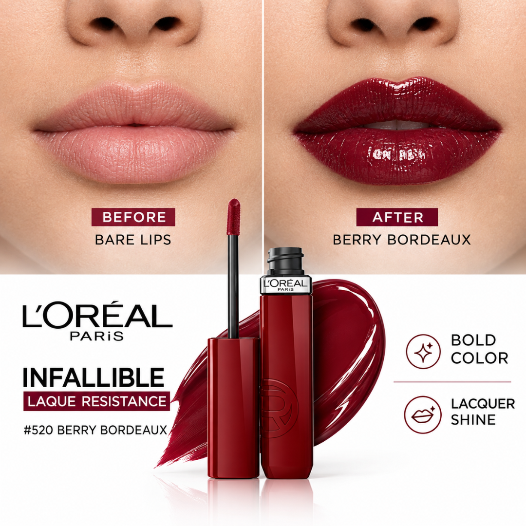 L'Oréal Paris Infallible Laque Resistance Lip Sets – Up to 16HR Wear & High Shine Color – Long Lasting Glossy Finish