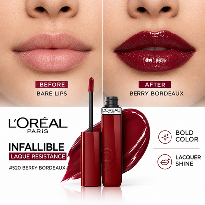 L'Oréal Paris Infallible Laque Resistance Lip Sets – Up to 16HR Wear & High Shine Color – Long Lasting Glossy Finish