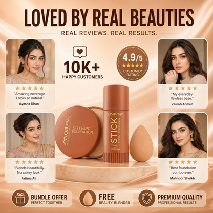 Moral Professional Makeup Complete Foundation Bundle – Easy Paint Foundation + TV Paint Stick + FREE Beauty Blender – Full Coverage, Smooth Finish & Long Wear