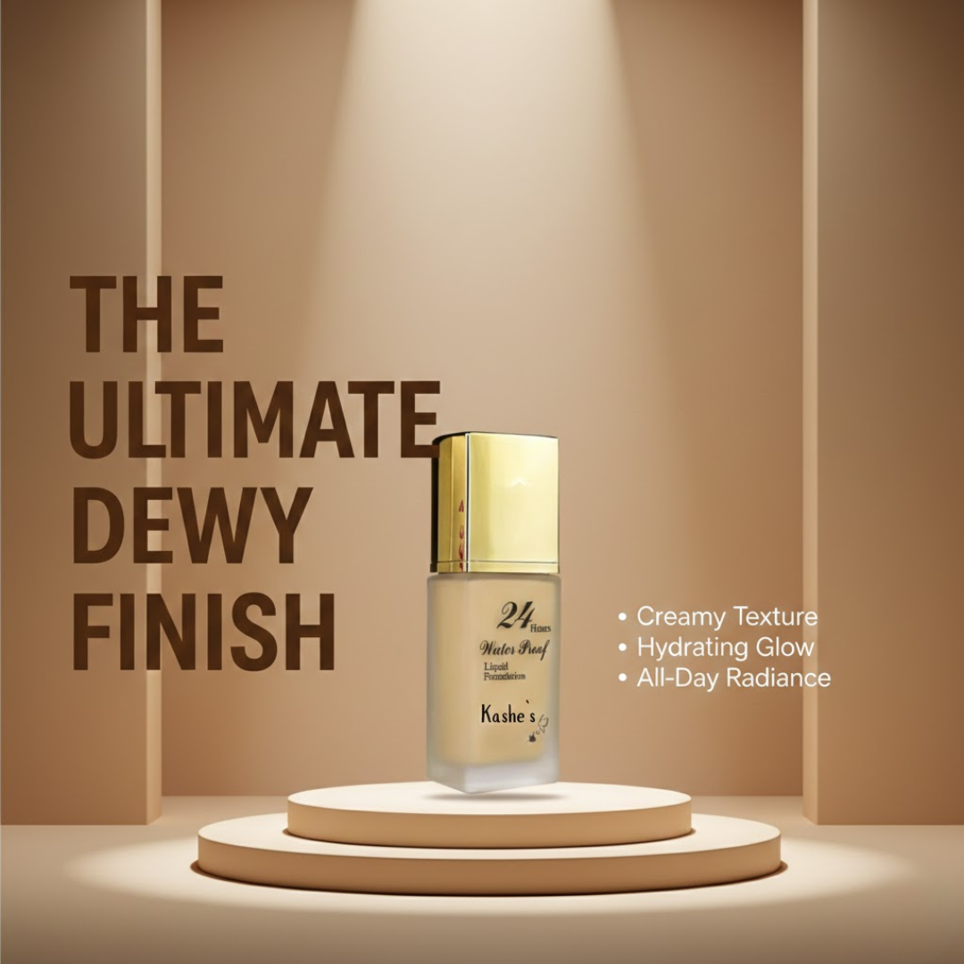 Kashe's 24 Hours Waterproof Liquid Foundation | Dewy Radiant Glow, Smooth Full Coverage, Lightweight Creamy Texture | 24H Waterproof Protection
